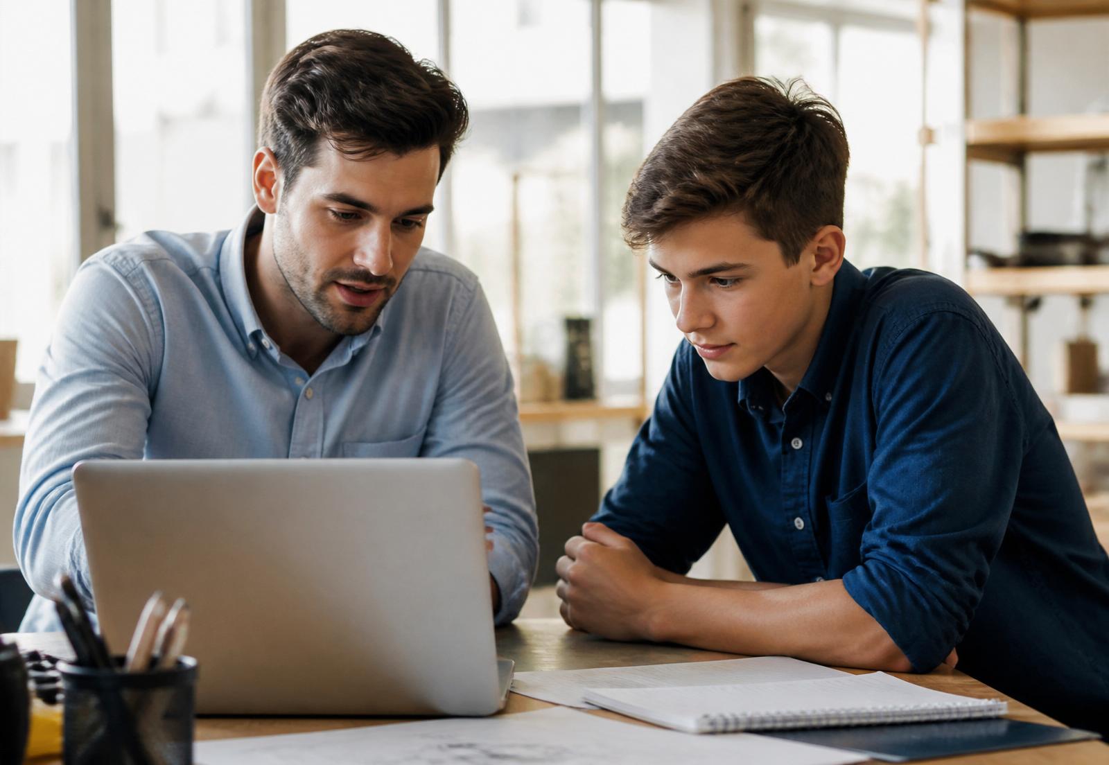 Mentor e jovem revisando juntos possibilidades de carreira